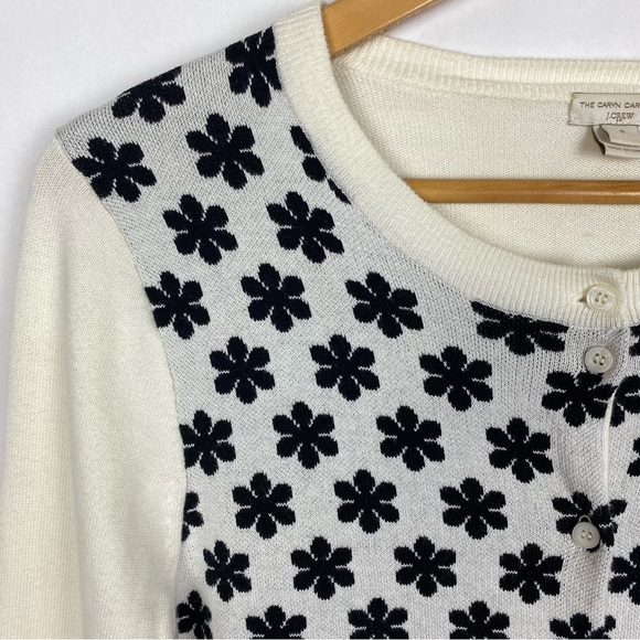 J Crew Caryn Cardigan Black Whits Floral Size Small - Picture 3 of 7